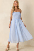 ASTR The Label Lahela Light Blue Stripe Smocked Midi Dress