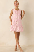 Something About Her Pink Metallic Floral Jacquard Button Front Mini Dress