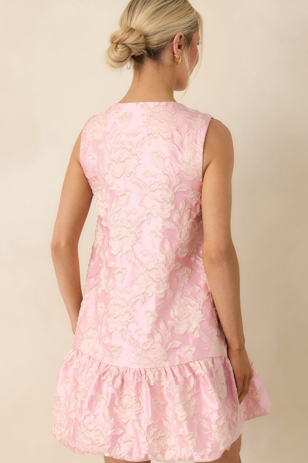 Something About Her Pink Metallic Floral Jacquard Button Front Mini Dress