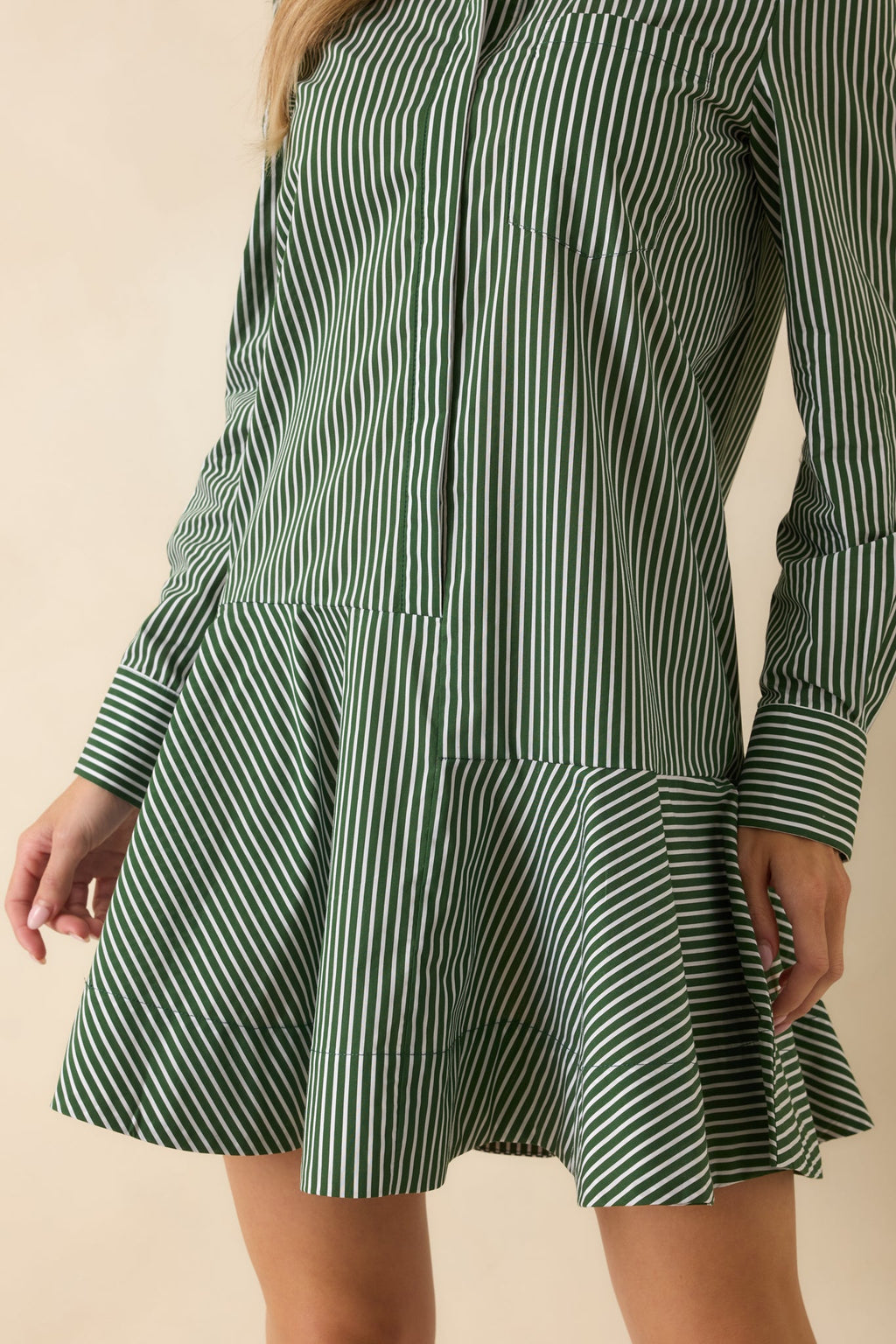 Perfectly Aligned Dark Olive Stripe Long Sleeve Shirt Dress