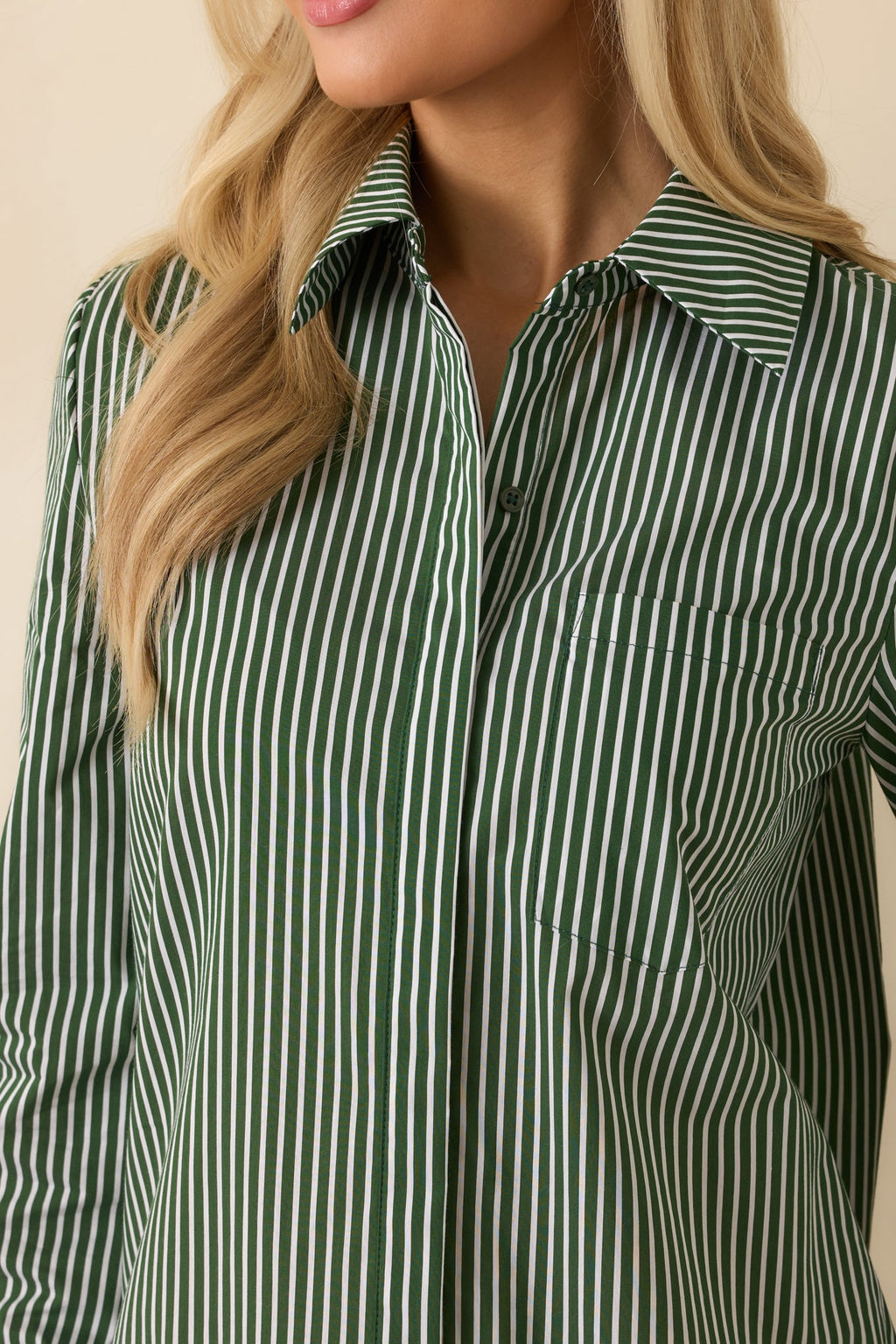 Perfectly Aligned Dark Olive Stripe Long Sleeve Shirt Dress