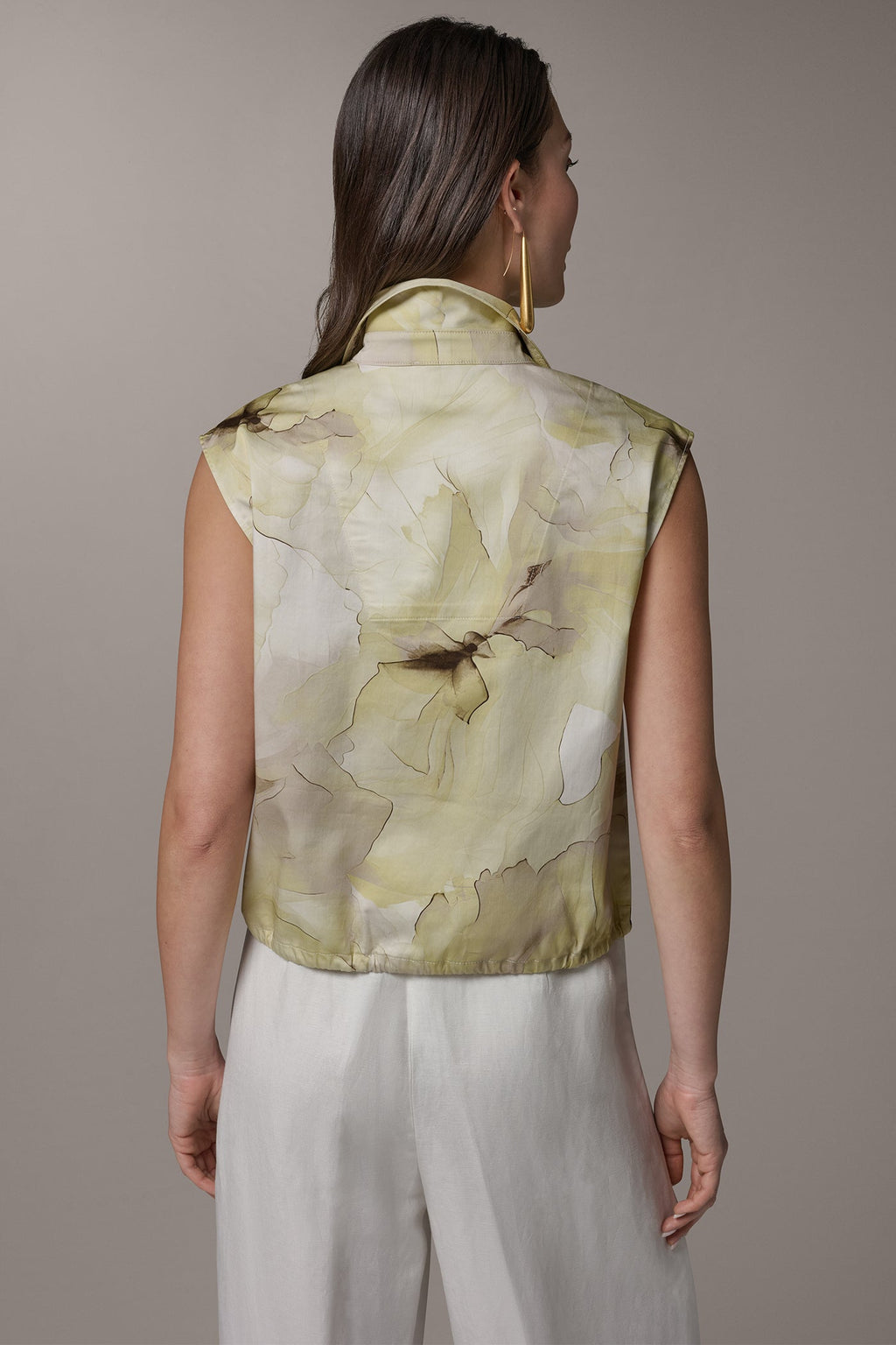 SLEEVELESS PRINT DRAWSTRING HEM BLOUSE