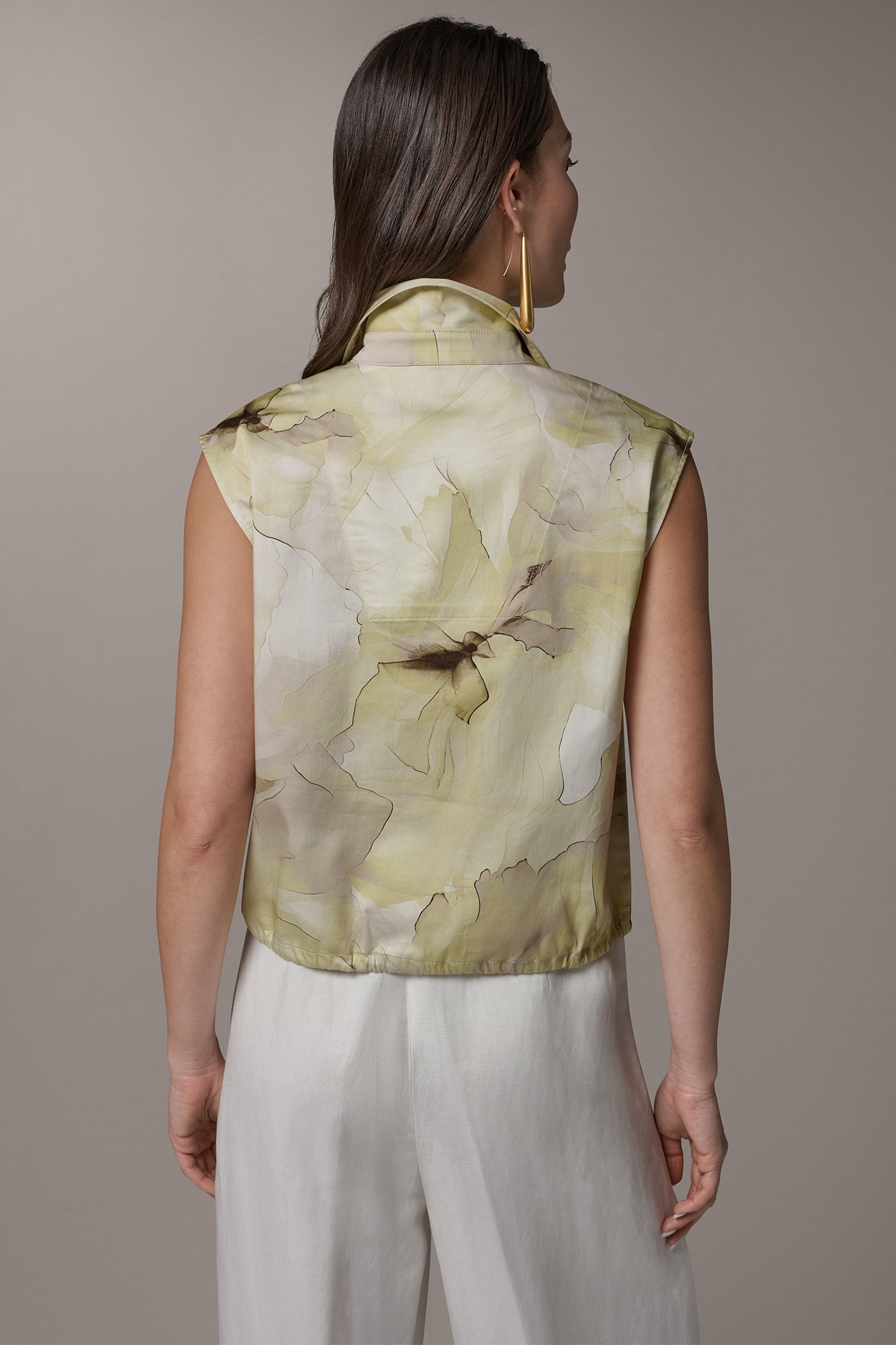 SLEEVELESS PRINT DRAWSTRING HEM BLOUSE