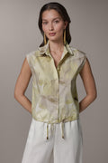 SLEEVELESS PRINT DRAWSTRING HEM BLOUSE