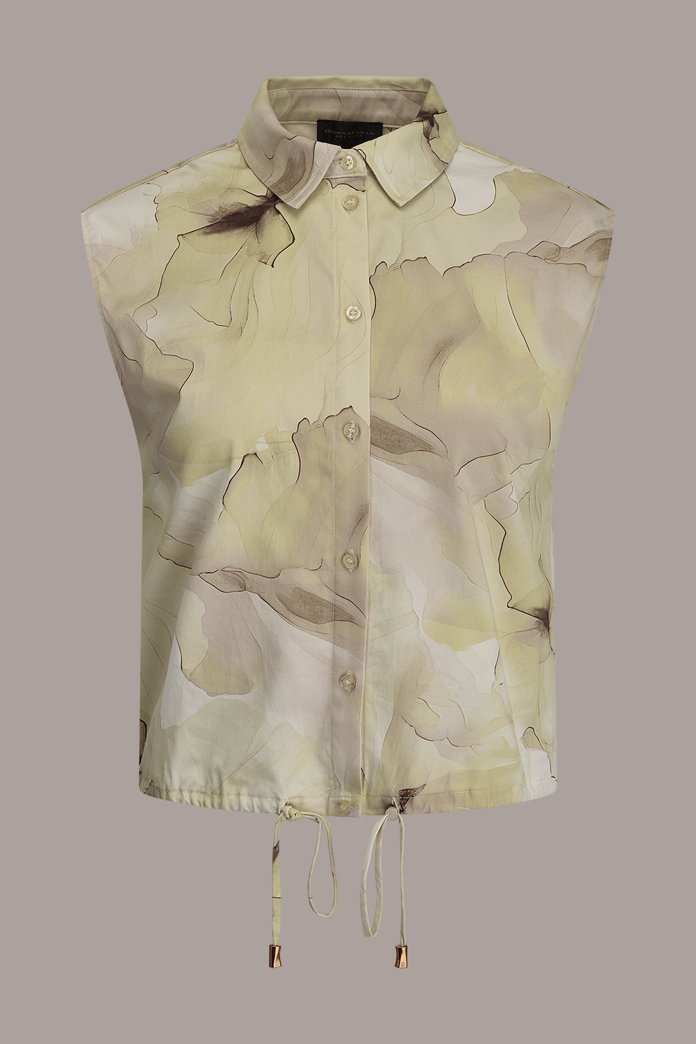 SLEEVELESS PRINT DRAWSTRING HEM BLOUSE