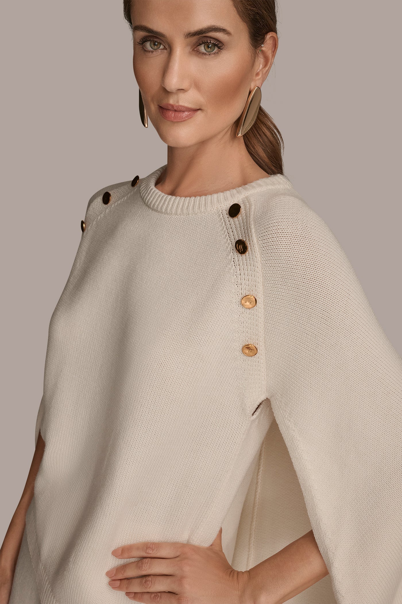 CAPE-EFFECT BUTTON SWEATER