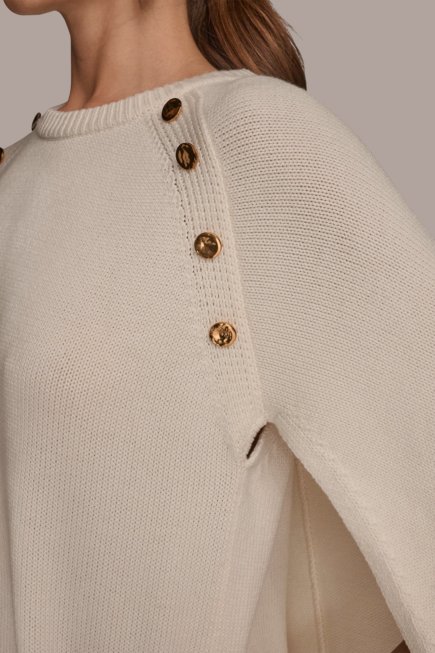 CAPE-EFFECT BUTTON SWEATER