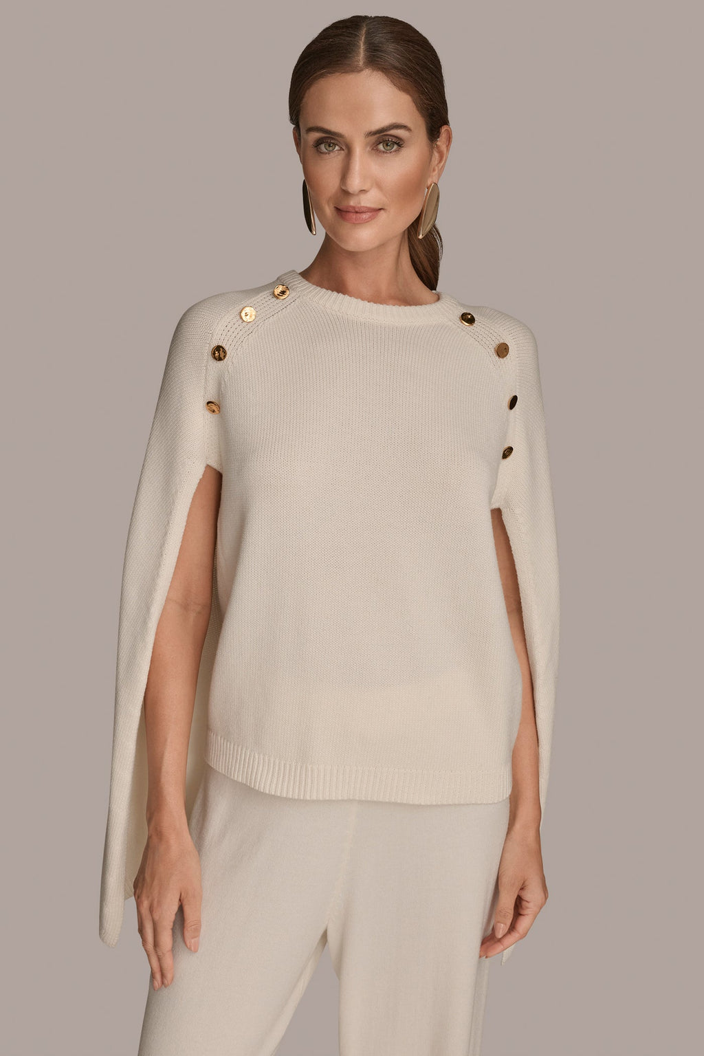 CAPE-EFFECT BUTTON SWEATER