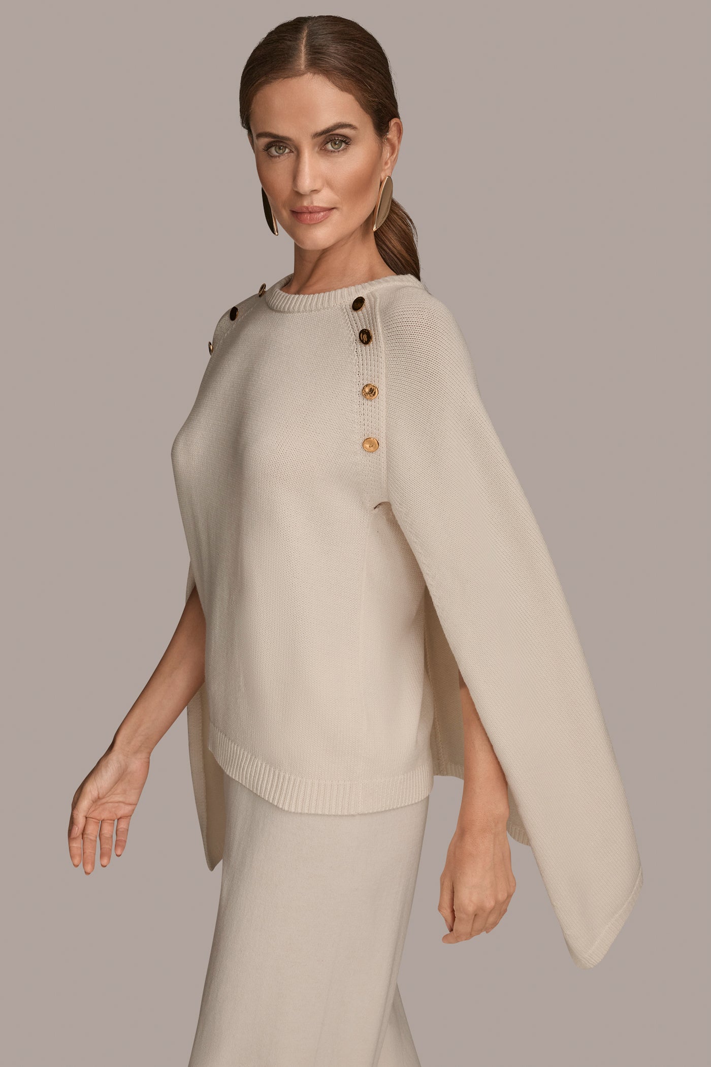 CAPE-EFFECT BUTTON SWEATER