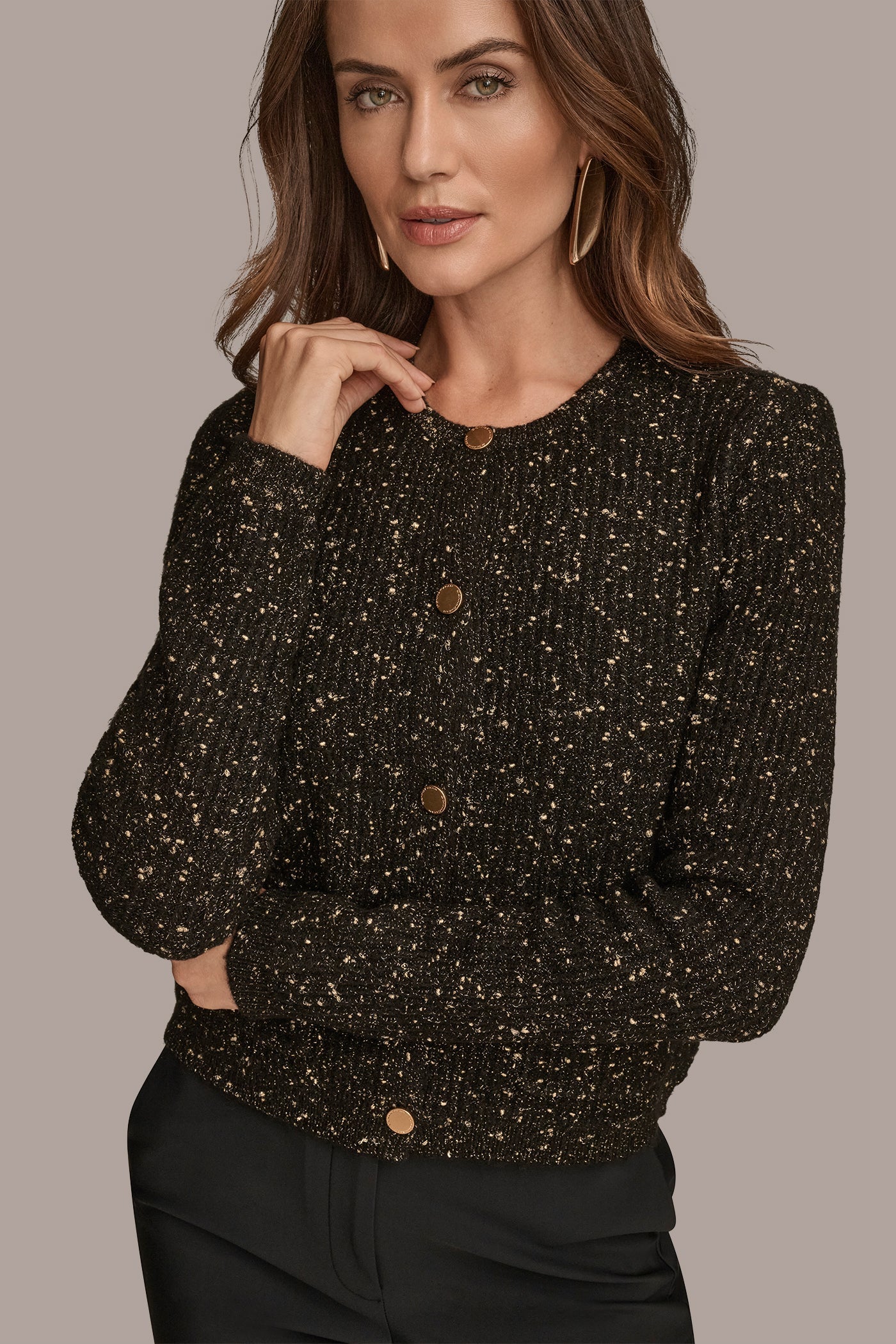 LONG SLEEVE METALLIC SPECKLED CARDIGAN