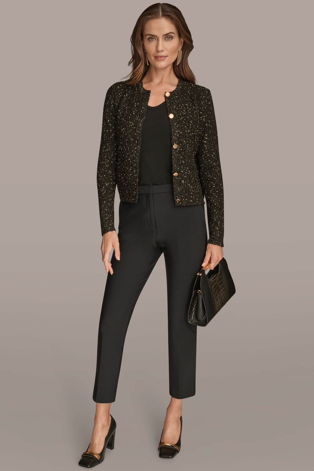 LONG SLEEVE METALLIC SPECKLED CARDIGAN