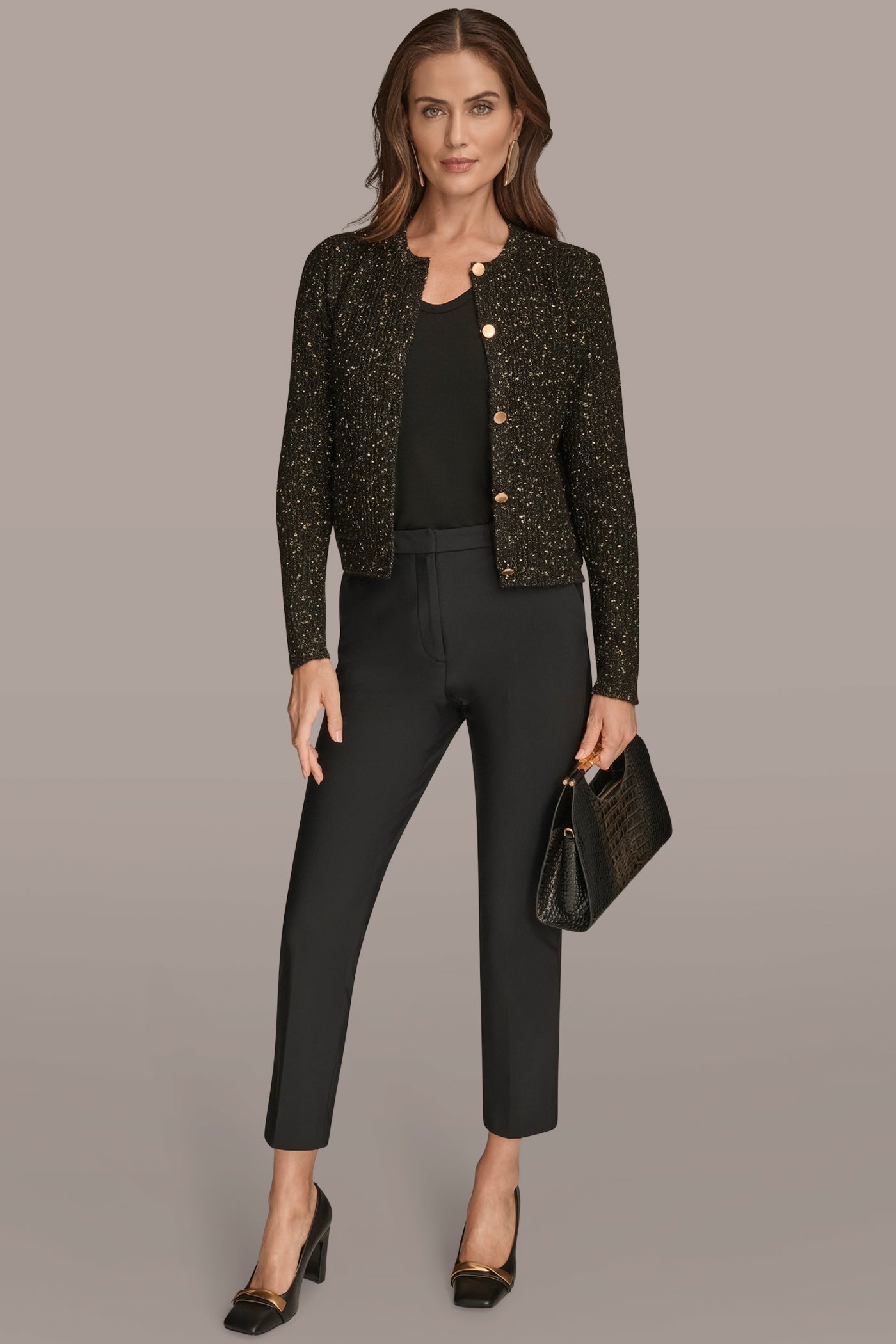 LONG SLEEVE METALLIC SPECKLED CARDIGAN