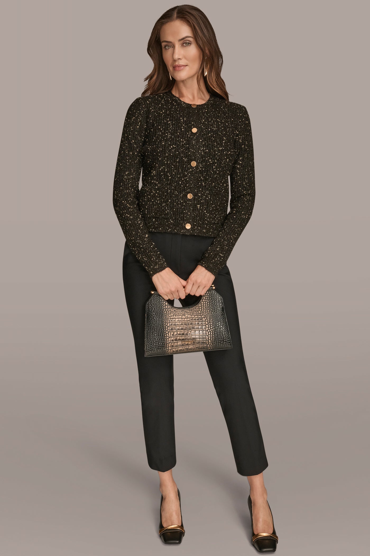 LONG SLEEVE METALLIC SPECKLED CARDIGAN
