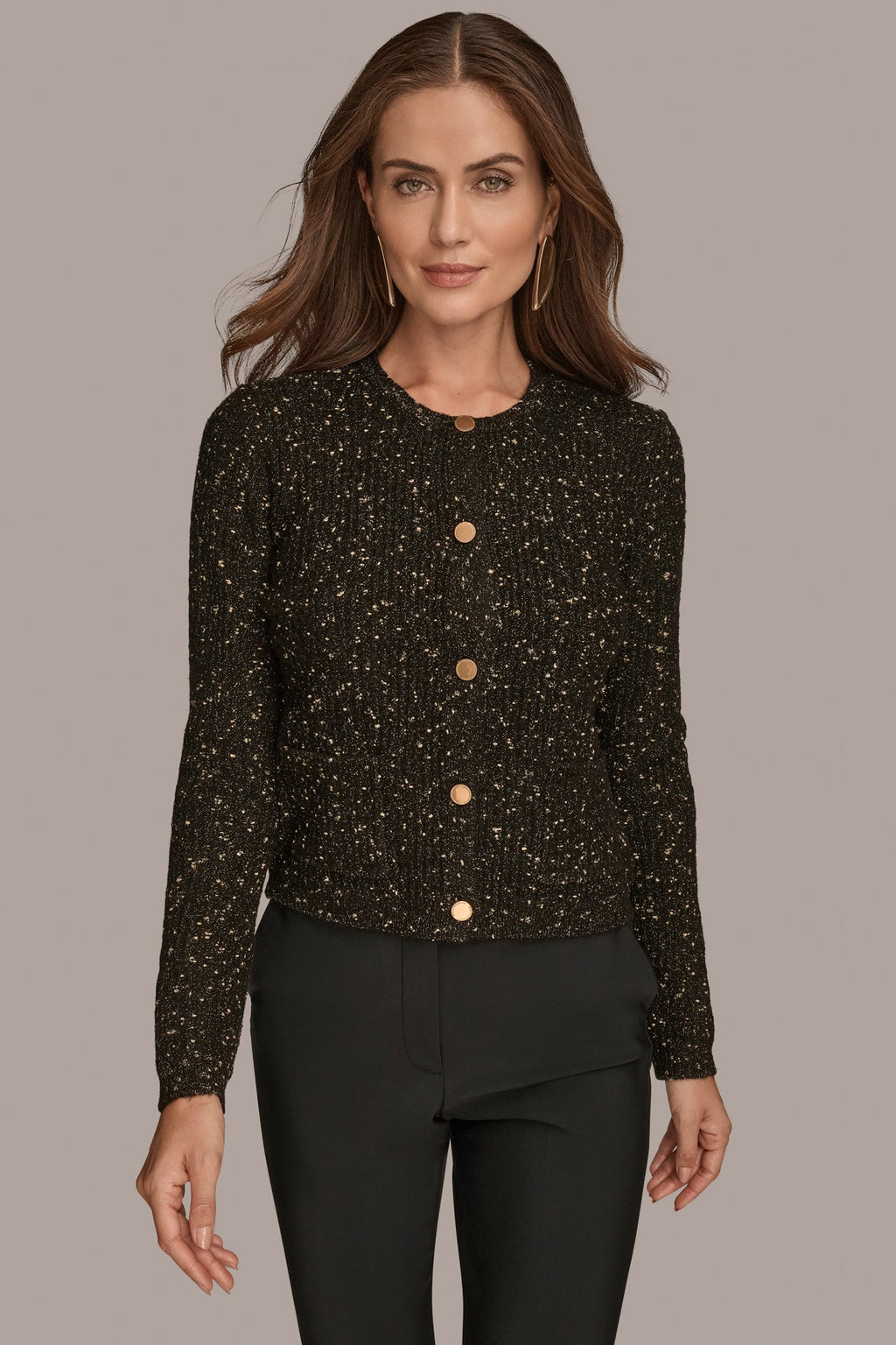 LONG SLEEVE METALLIC SPECKLED CARDIGAN