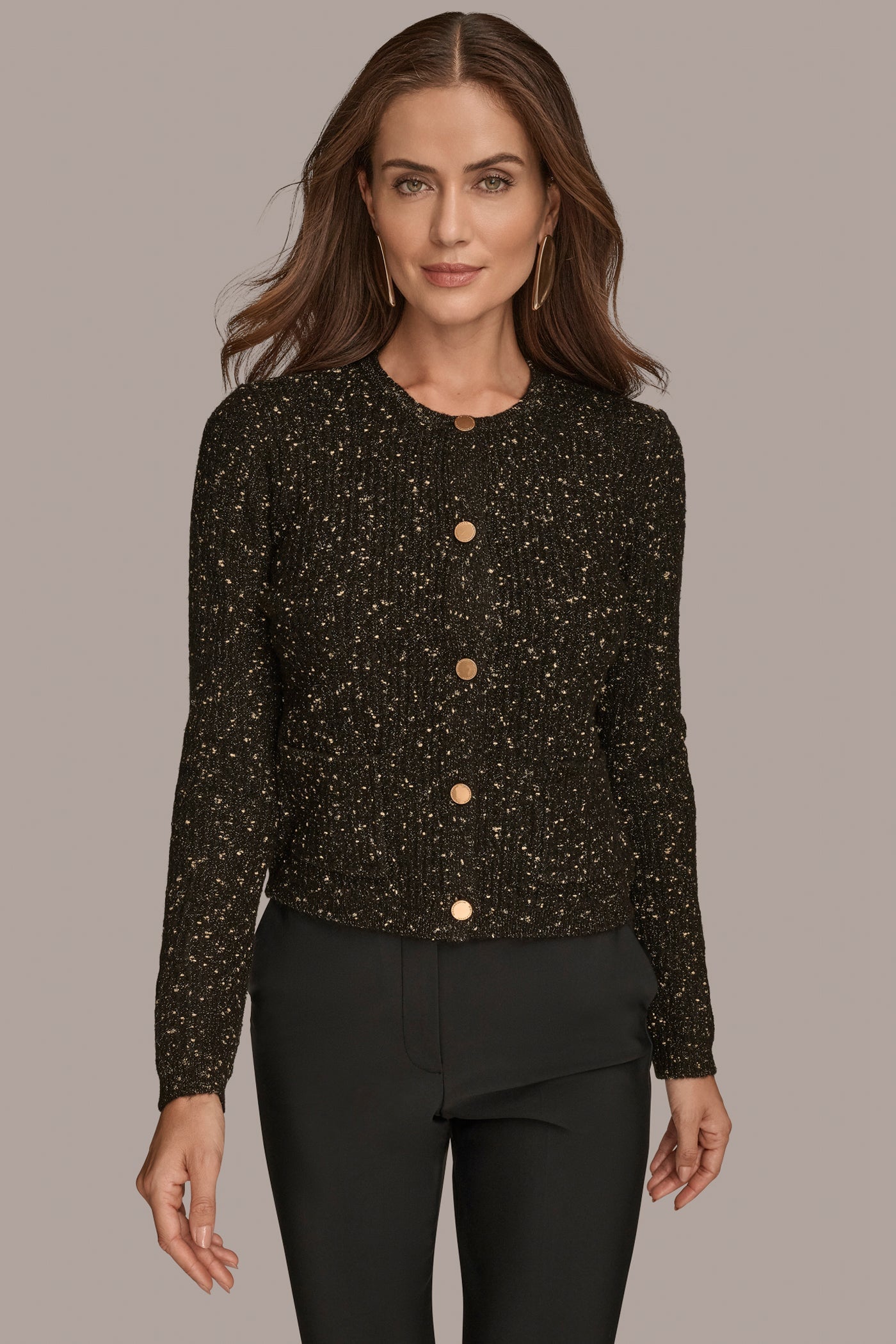LONG SLEEVE METALLIC SPECKLED CARDIGAN
