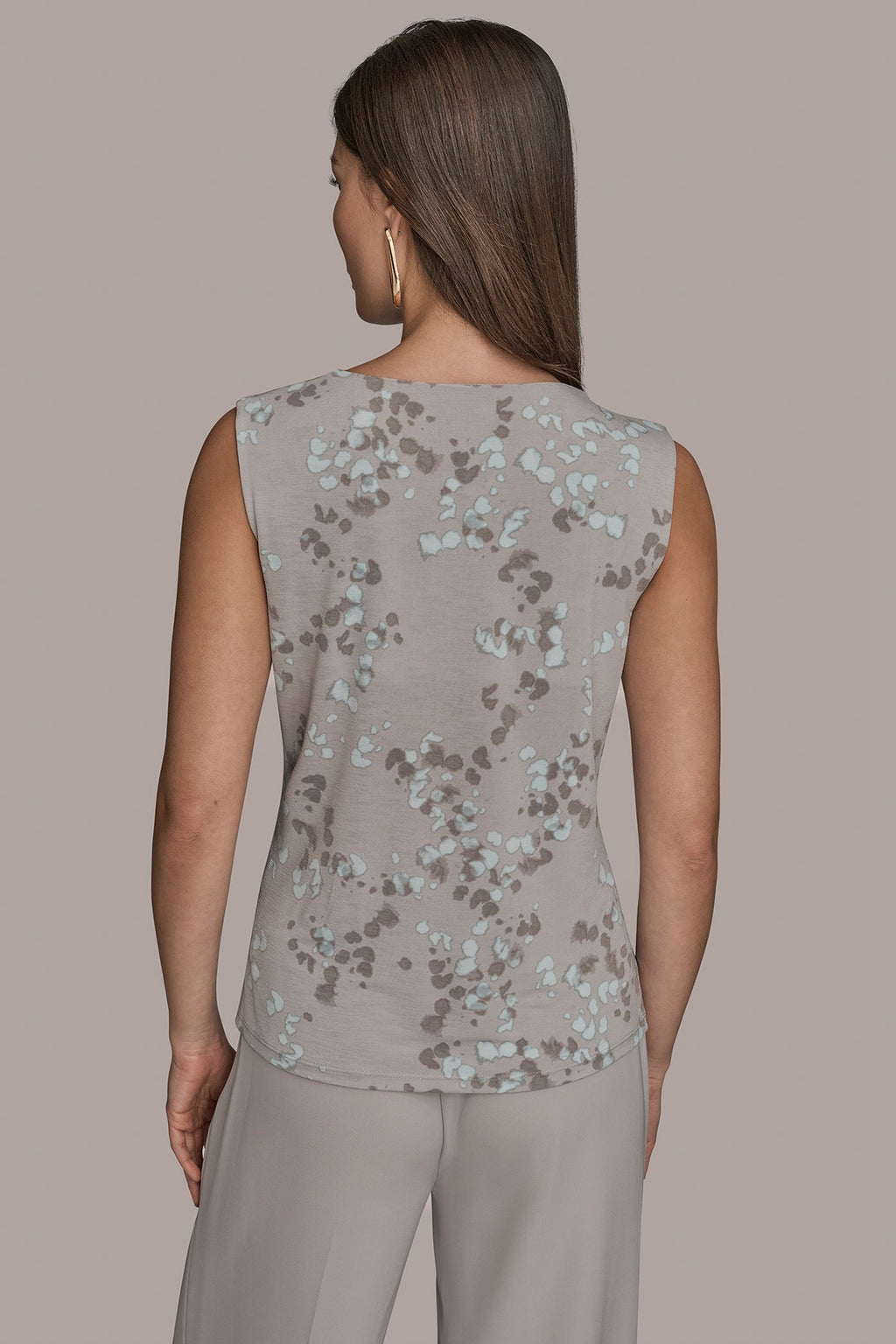 PRINTED SLEEVELESS COWL-NECK WRAP TOP