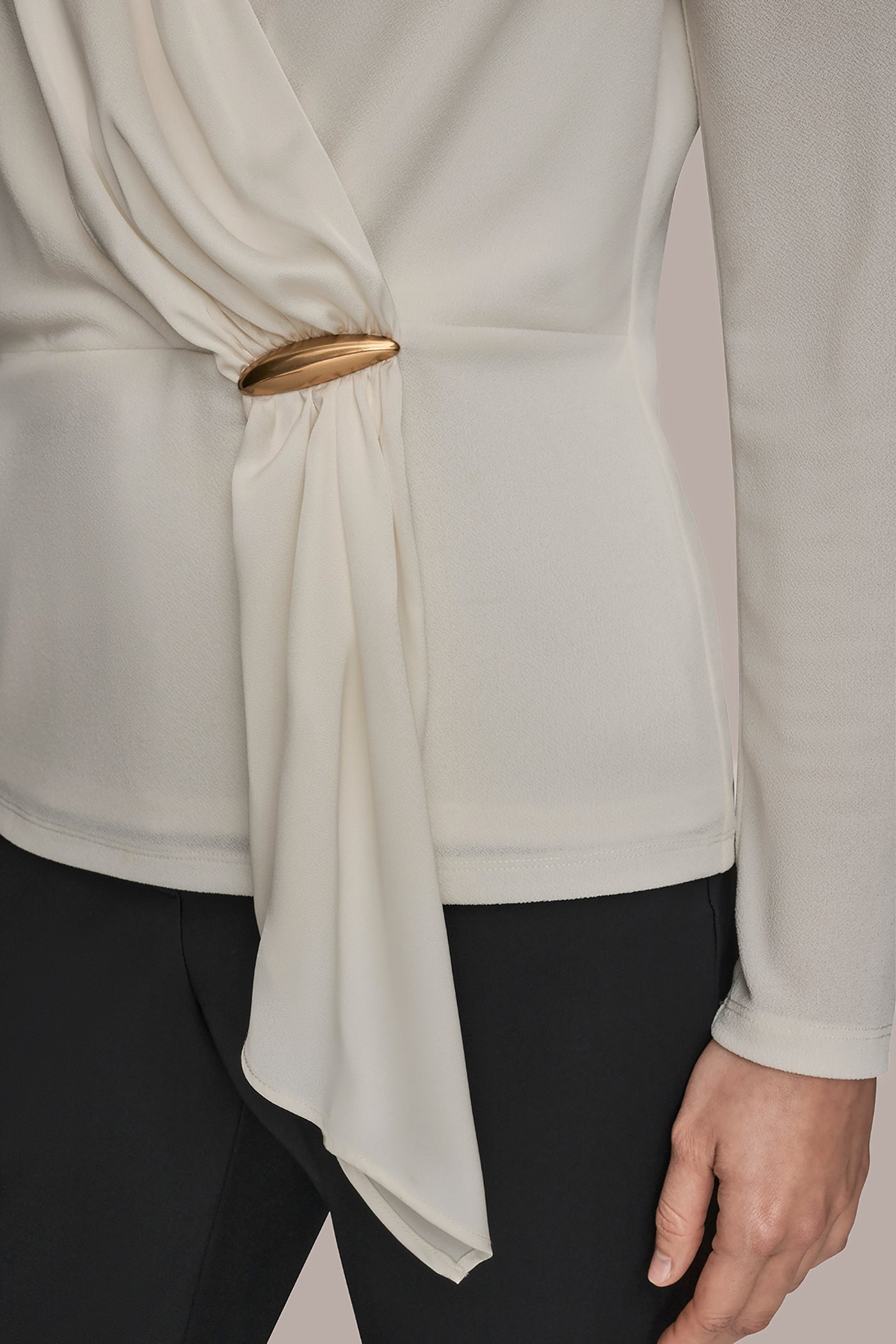 LONG SLEEVE SHAWL-NECK SATIN BLOUSE