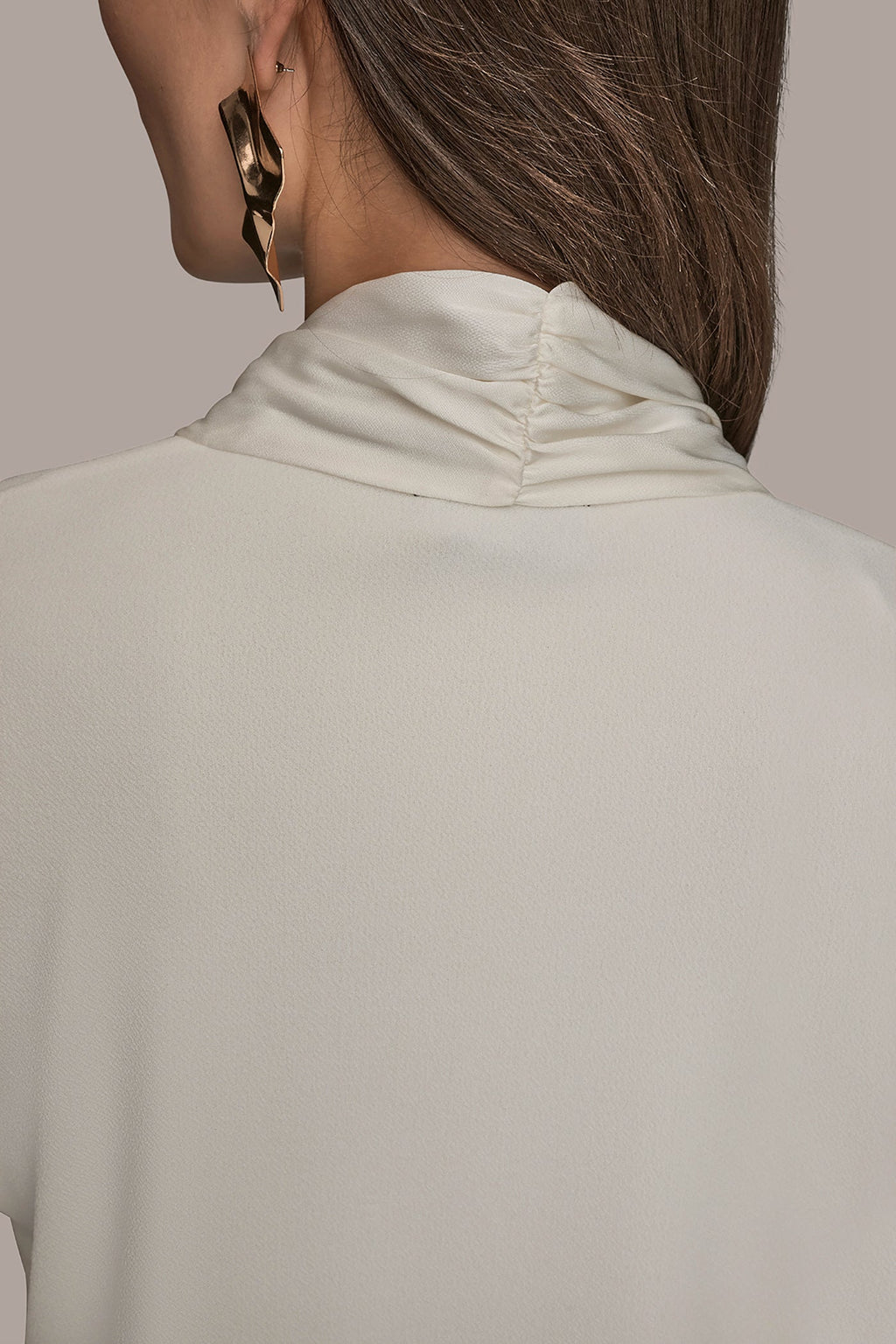 LONG SLEEVE SHAWL-NECK SATIN BLOUSE