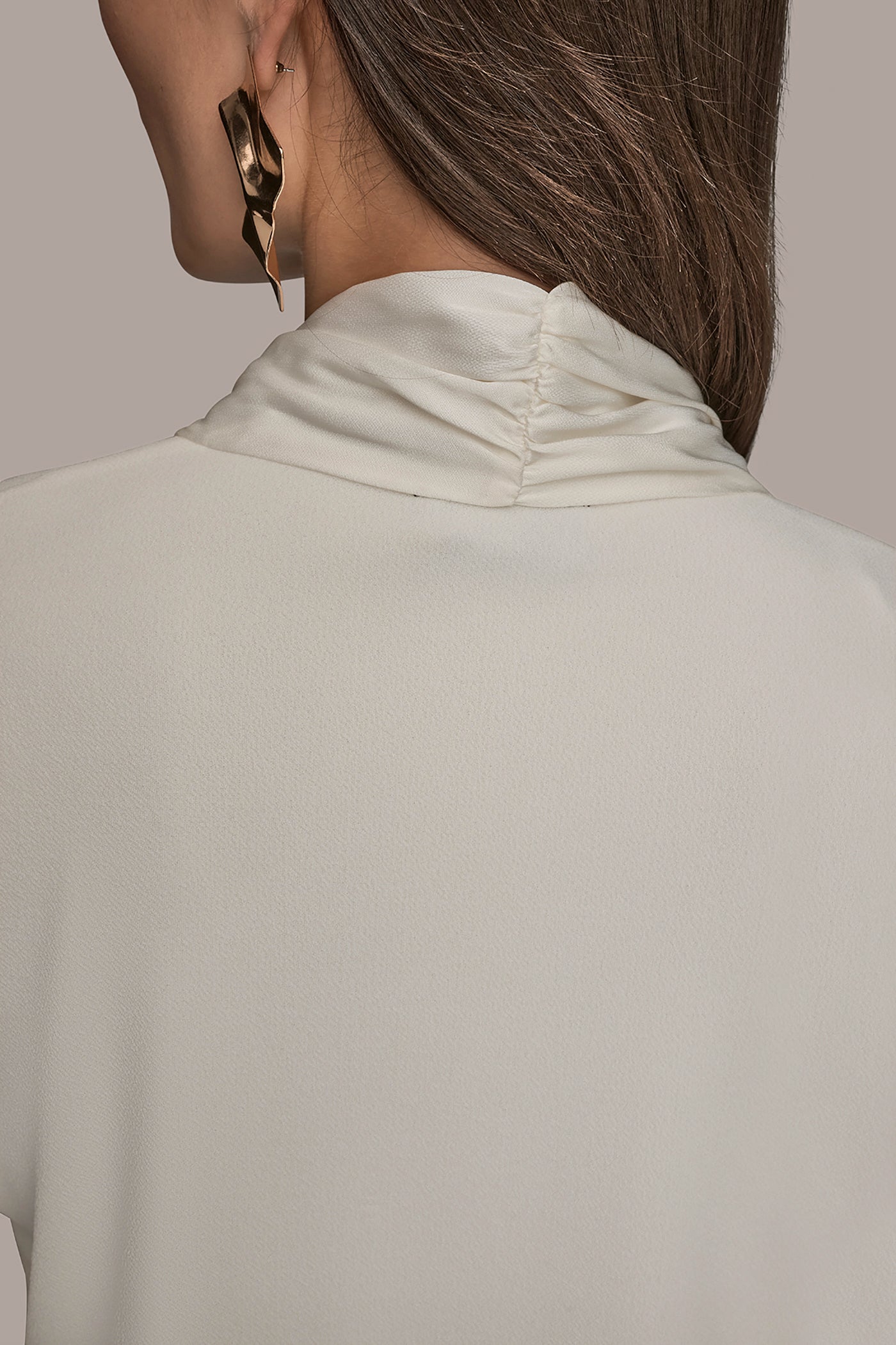 LONG SLEEVE SHAWL-NECK SATIN BLOUSE