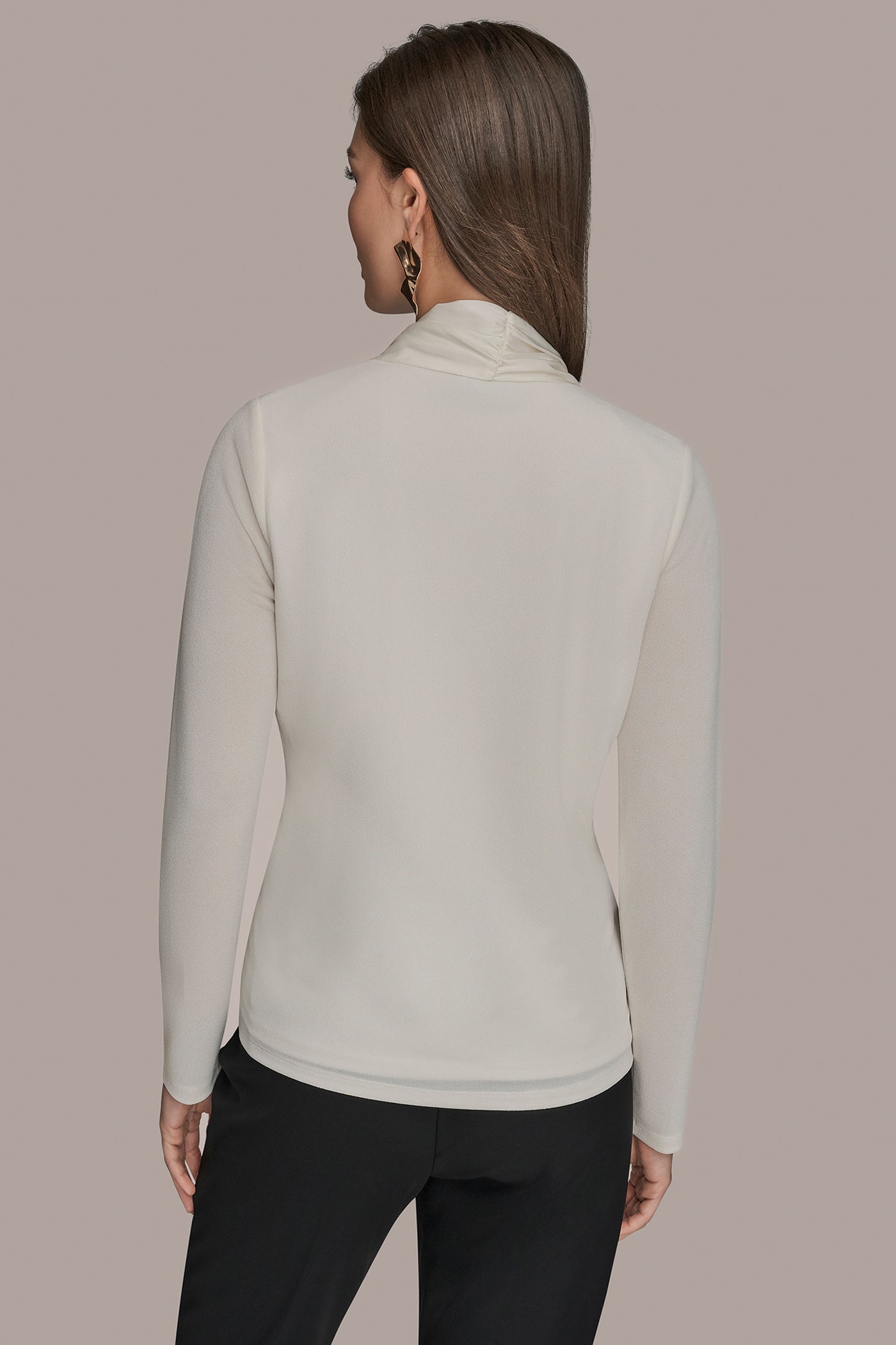 LONG SLEEVE SHAWL-NECK SATIN BLOUSE