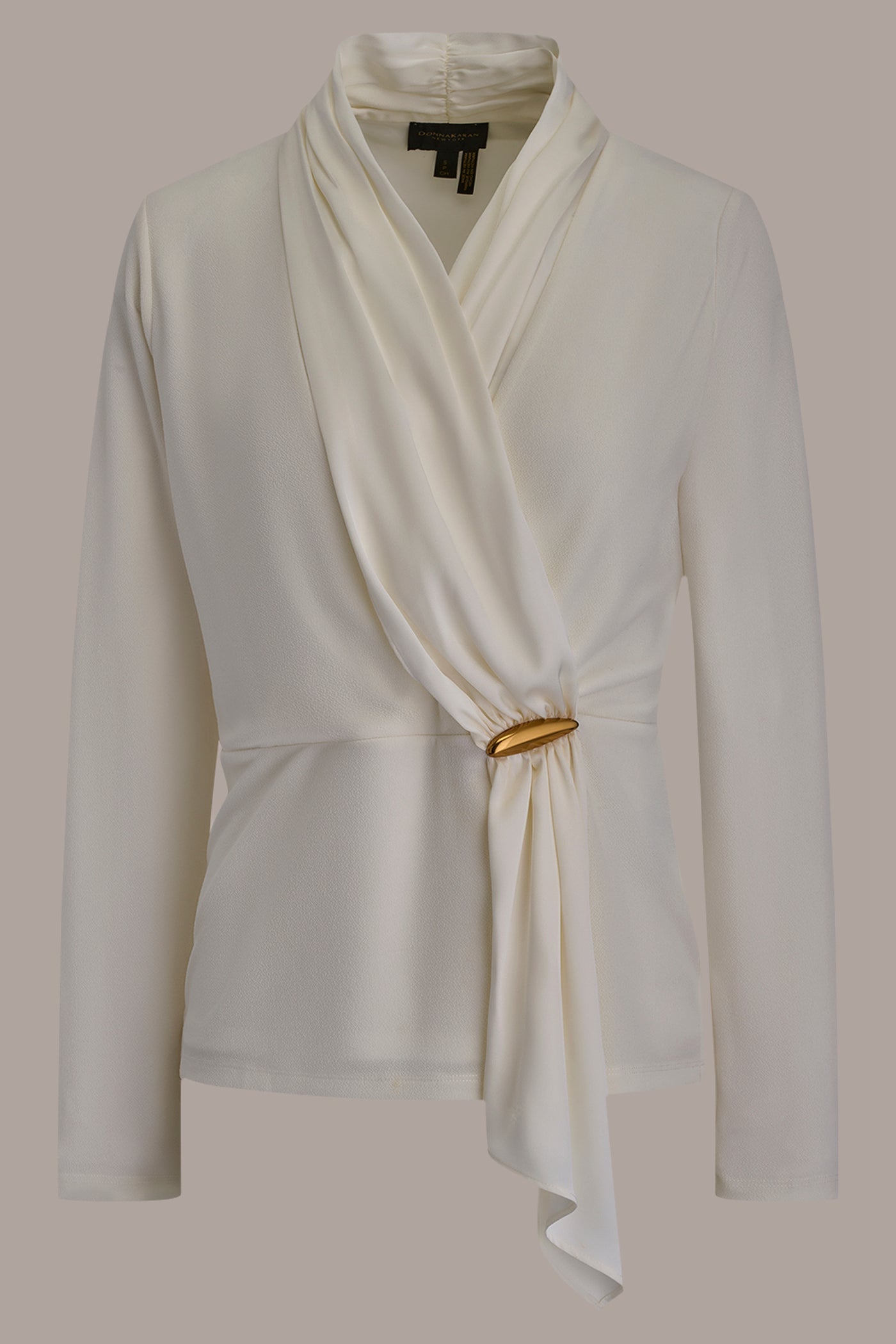 LONG SLEEVE SHAWL-NECK SATIN BLOUSE