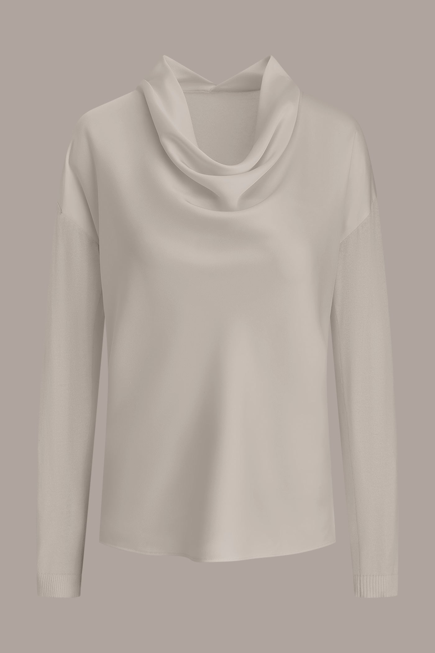 LONG SLEEVE COWL-NECK MIXED-MEDIA SWEATER