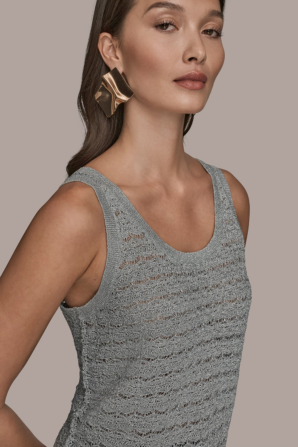 SLEEVELESS SCOOP-NECK POINTELLE SHELL SWEATER