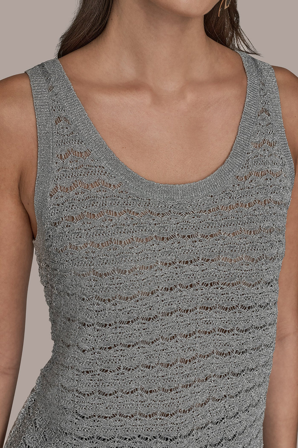 SLEEVELESS SCOOP-NECK POINTELLE SHELL SWEATER