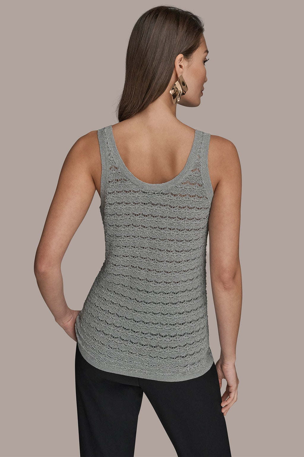 SLEEVELESS SCOOP-NECK POINTELLE SHELL SWEATER