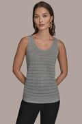 SLEEVELESS SCOOP-NECK POINTELLE SHELL SWEATER
