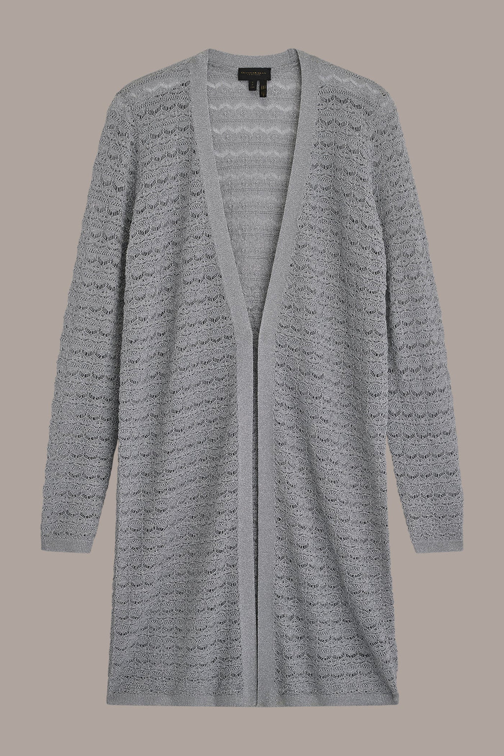 METALLIC POINTELLE LONG OPEN CARDIGAN