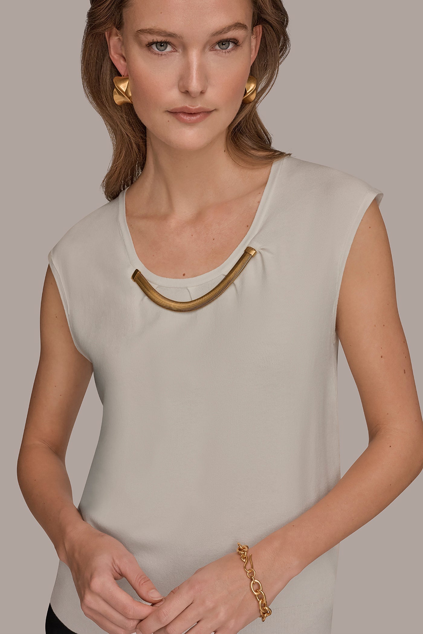 CAP SLEEVE METALLIC TRIM SWEATER