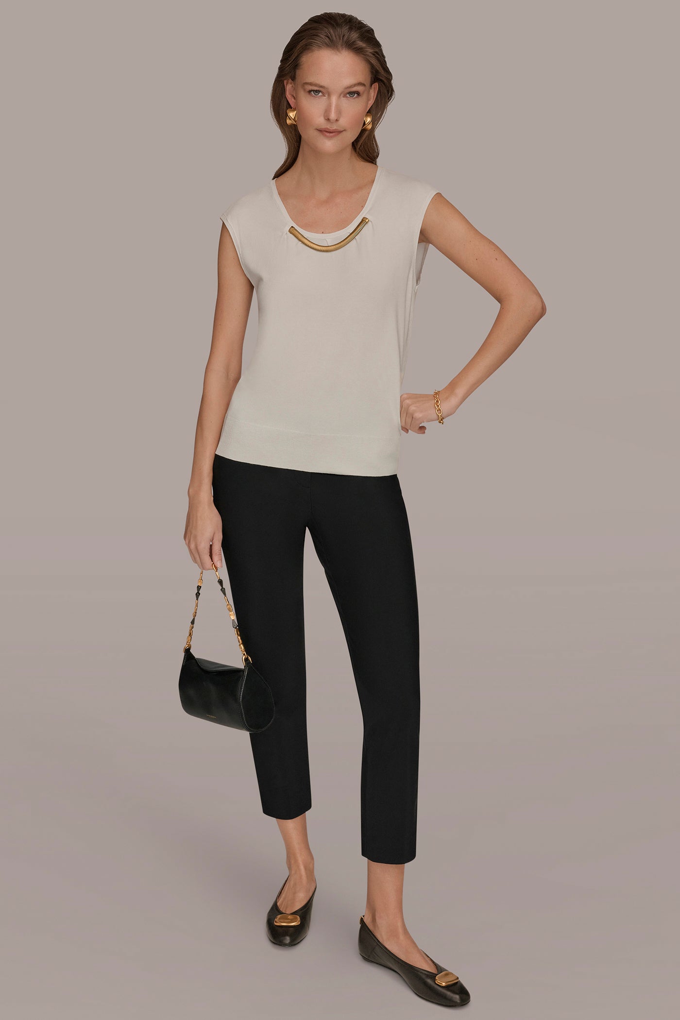 CAP SLEEVE METALLIC TRIM SWEATER