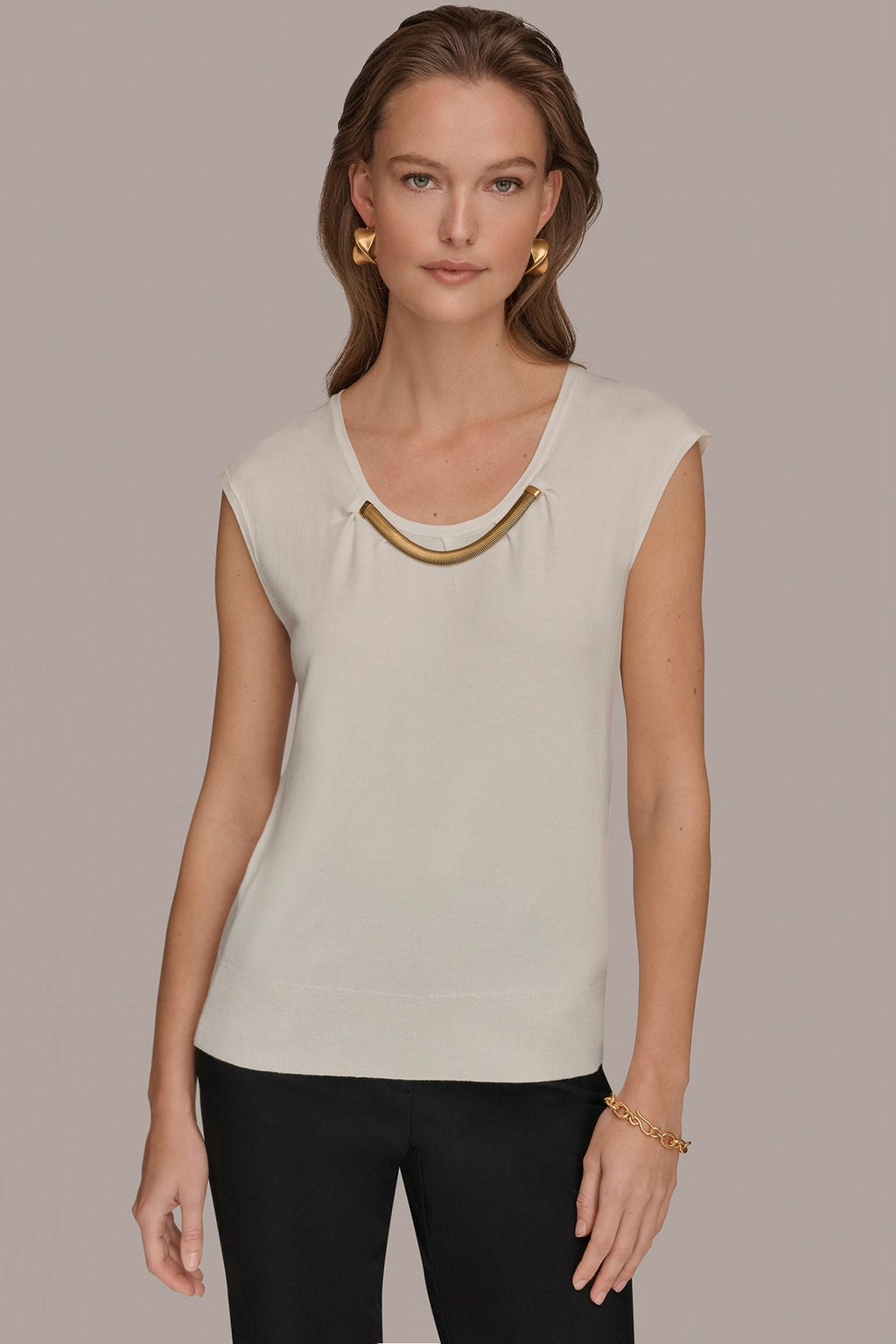 CAP SLEEVE METALLIC TRIM SWEATER