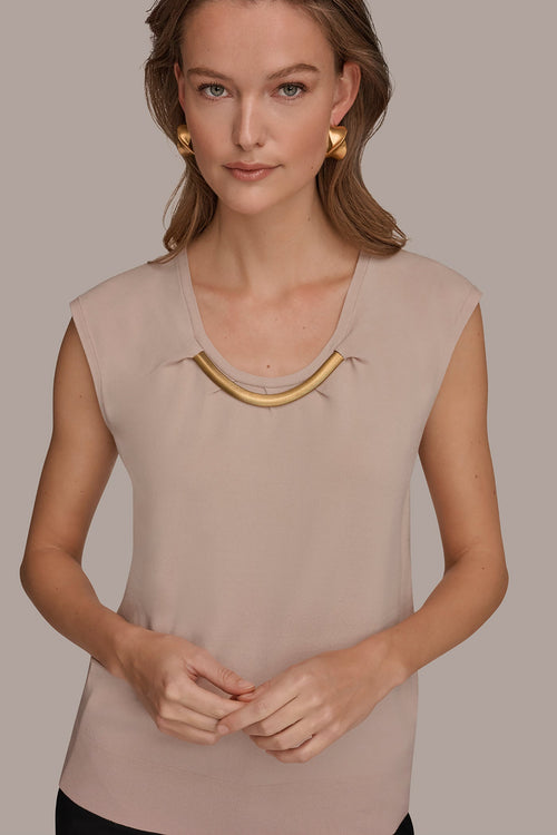 CAP SLEEVE METALLIC TRIM SWEATER