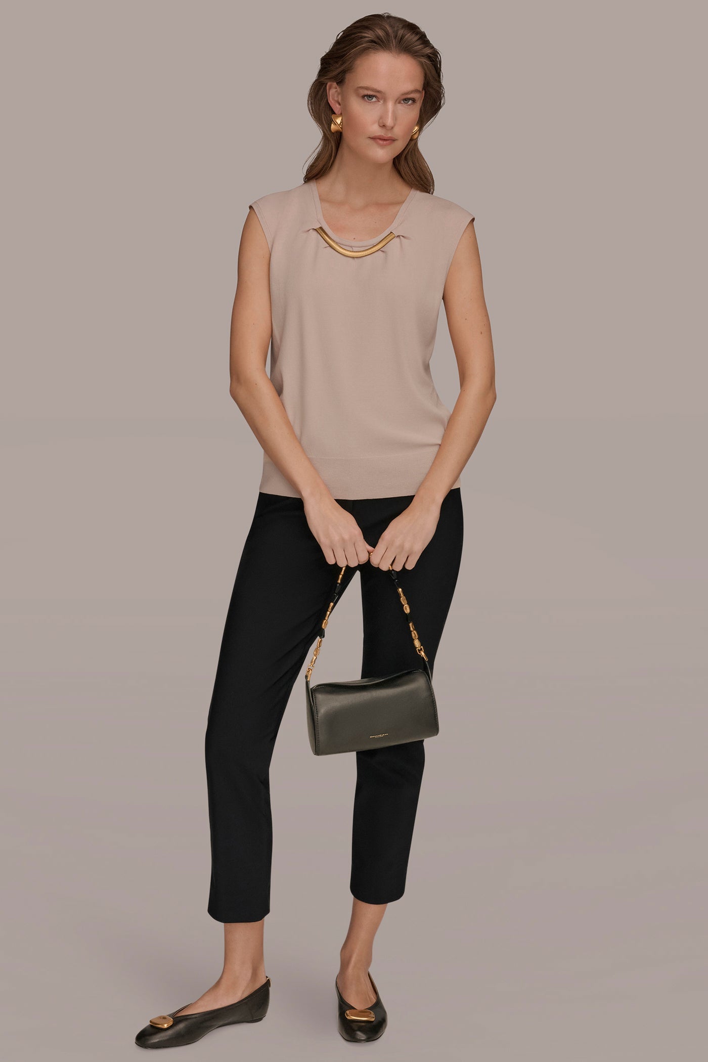 CAP SLEEVE METALLIC TRIM SWEATER