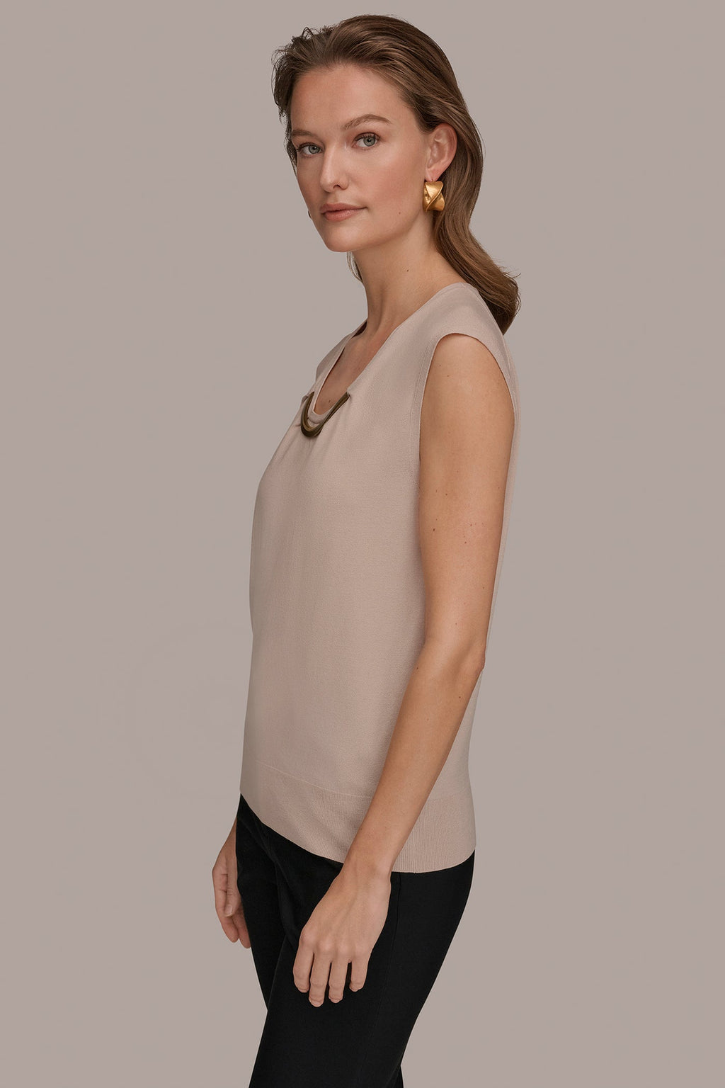 CAP SLEEVE METALLIC TRIM SWEATER
