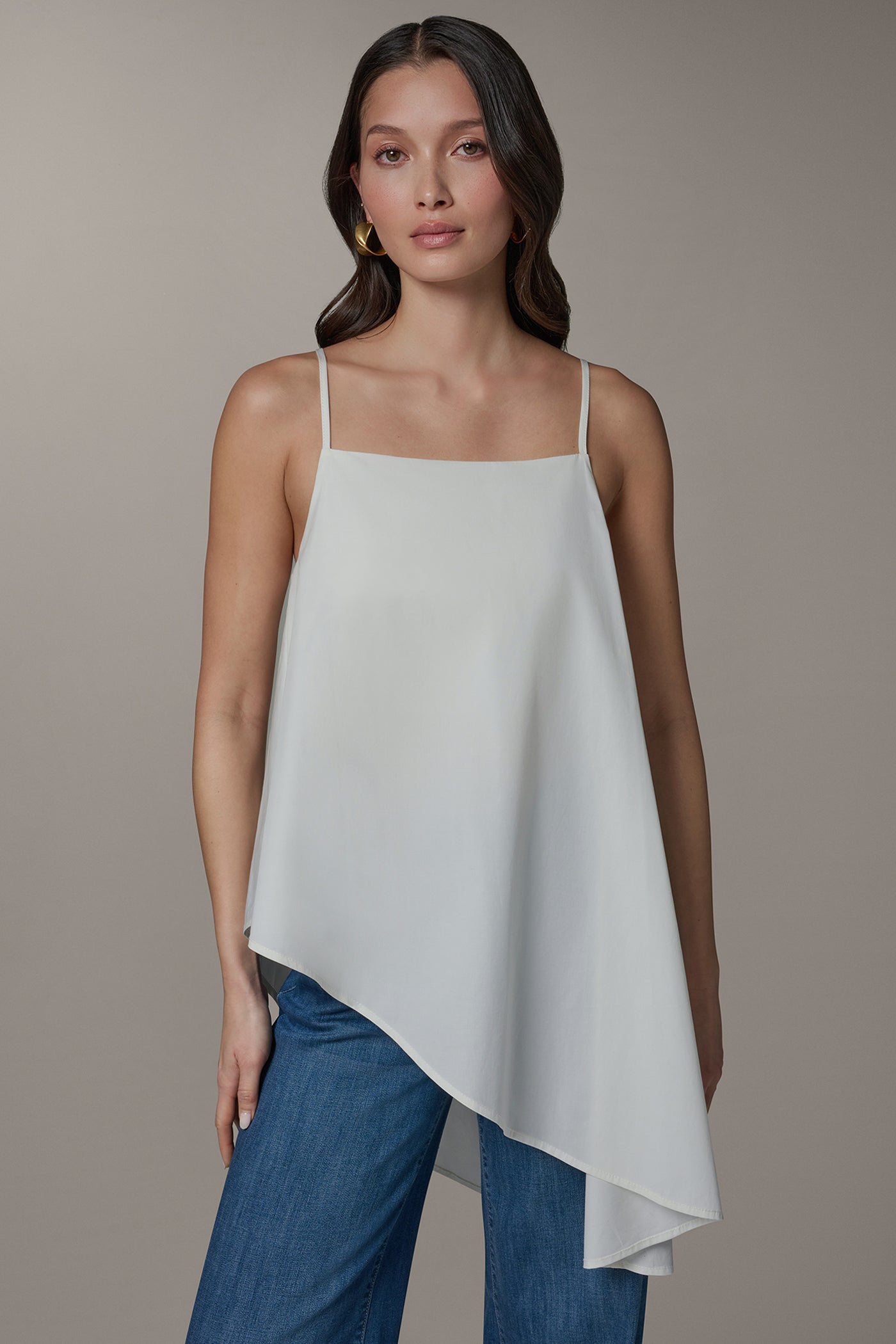 SLEEVELESS ASYMMETRIC TIE BACK BLOUSE