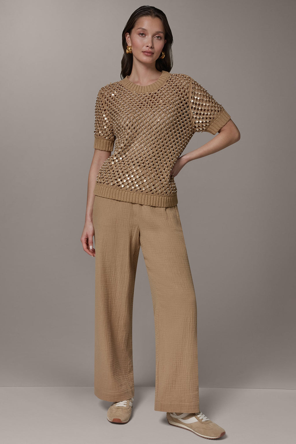 SHORT SLEEVE PEARL SEQUIN SWEATER