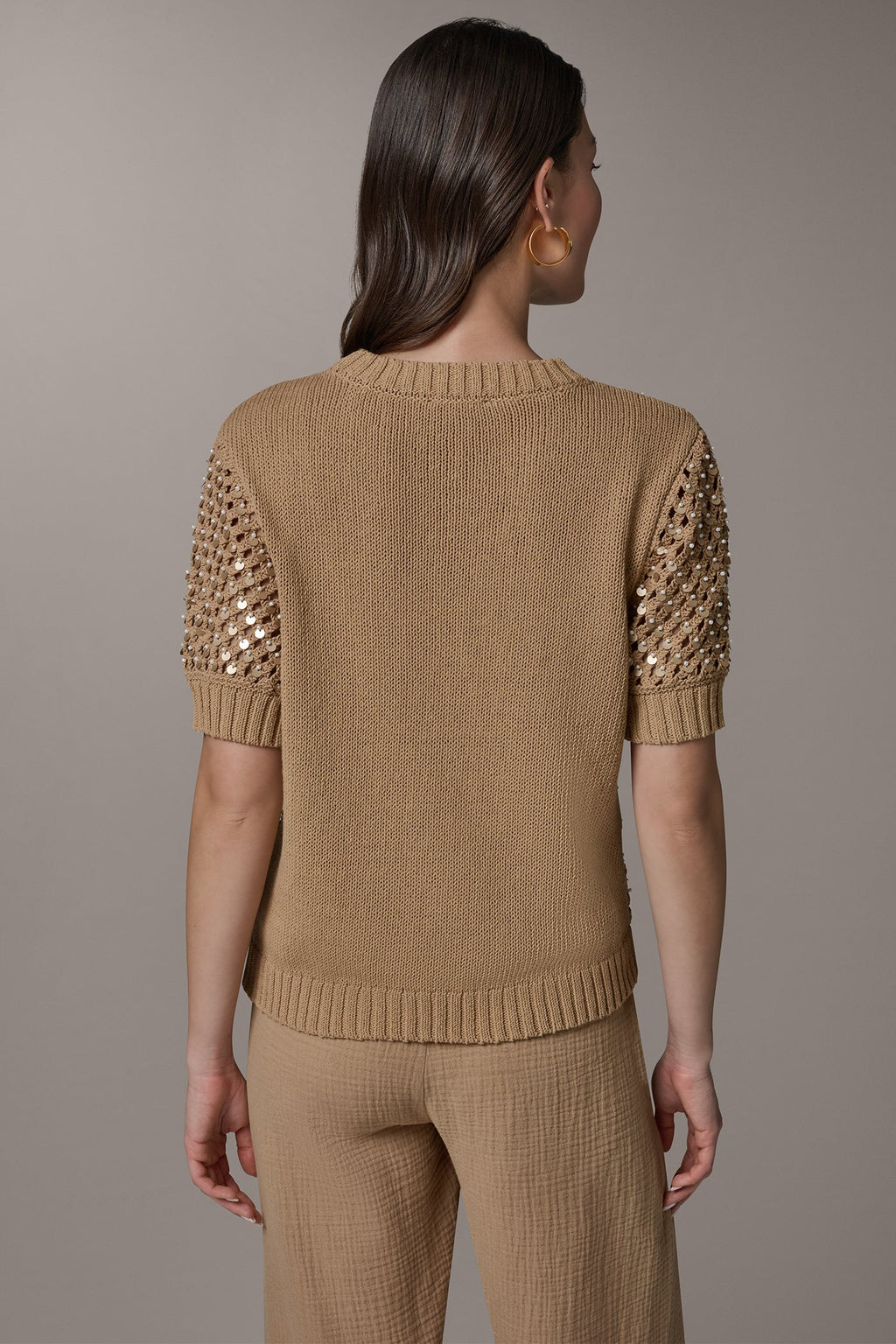SHORT SLEEVE PEARL SEQUIN SWEATER
