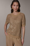 SHORT SLEEVE PEARL SEQUIN SWEATER