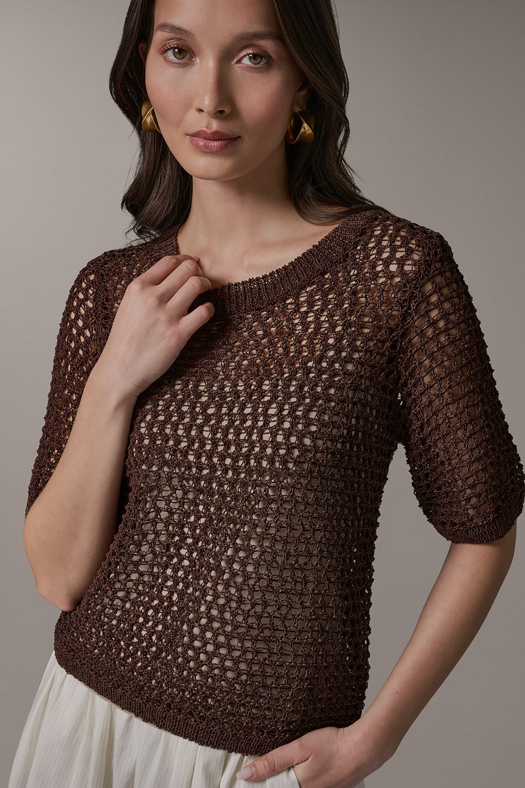 SHORT SLEEVE OPEN STITCH SWEATER