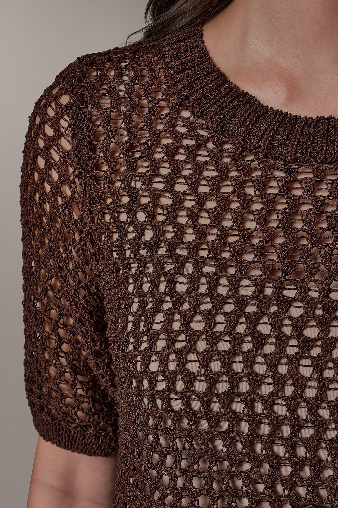 SHORT SLEEVE OPEN STITCH SWEATER
