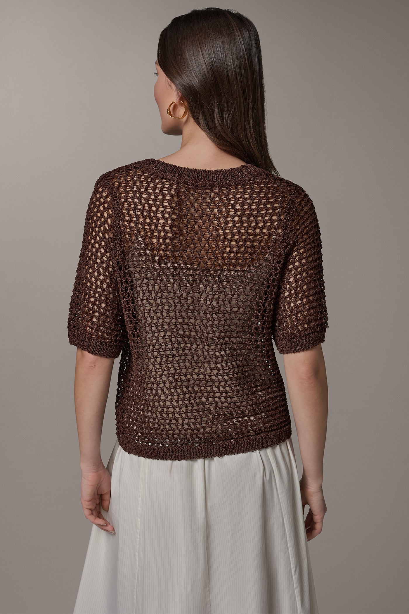 SHORT SLEEVE OPEN STITCH SWEATER