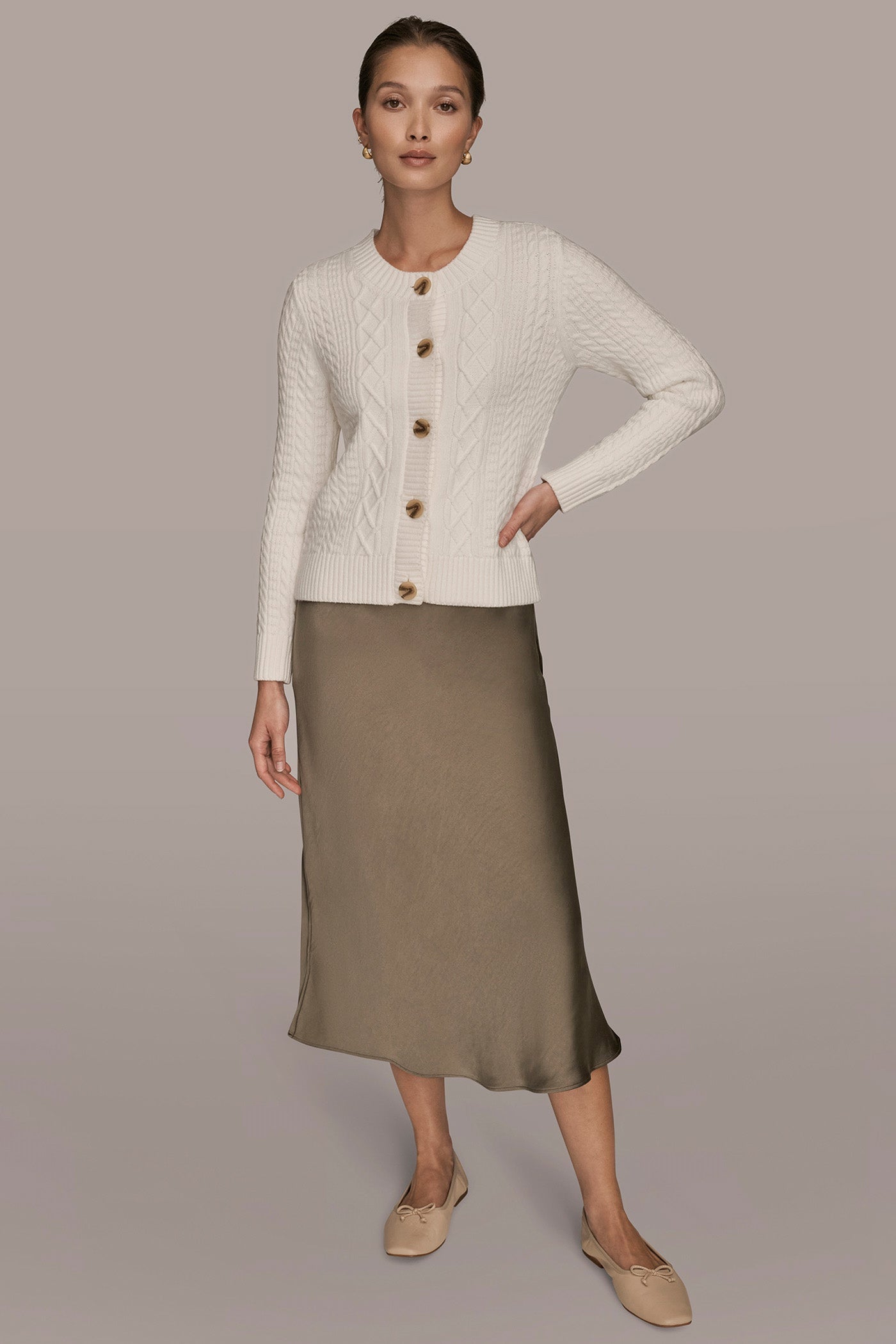 CABLE-KNIT LONG SLEEVE CARDIGAN