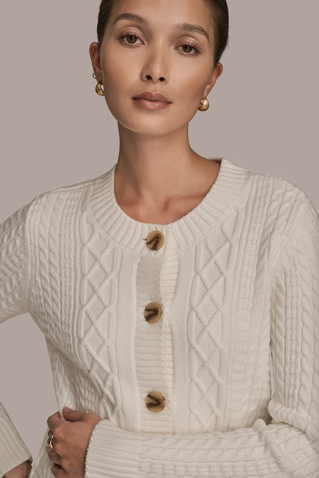 CABLE-KNIT LONG SLEEVE CARDIGAN
