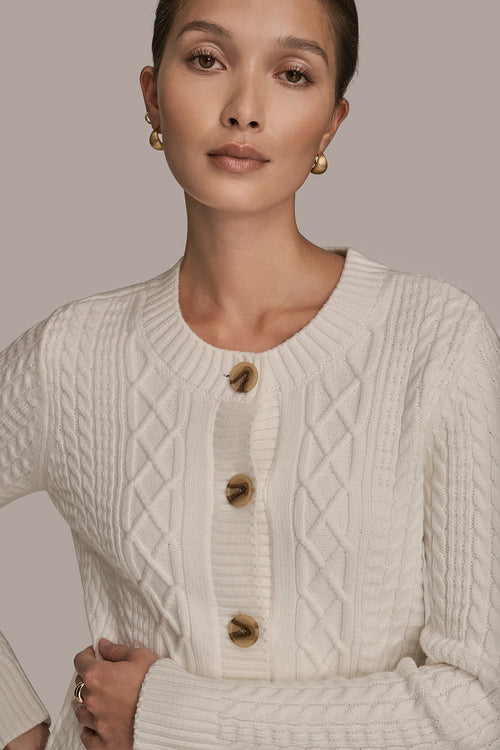 CABLE-KNIT LONG SLEEVE CARDIGAN