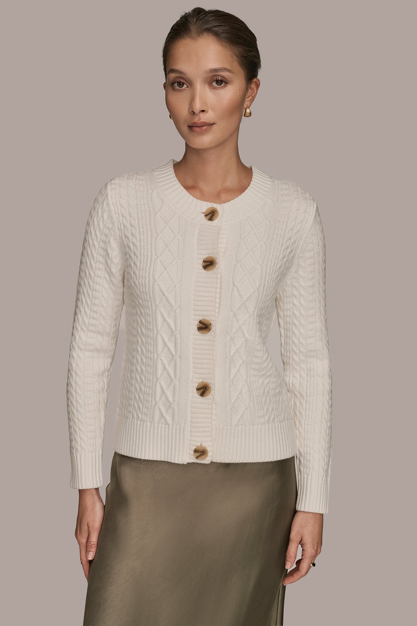 CABLE-KNIT LONG SLEEVE CARDIGAN