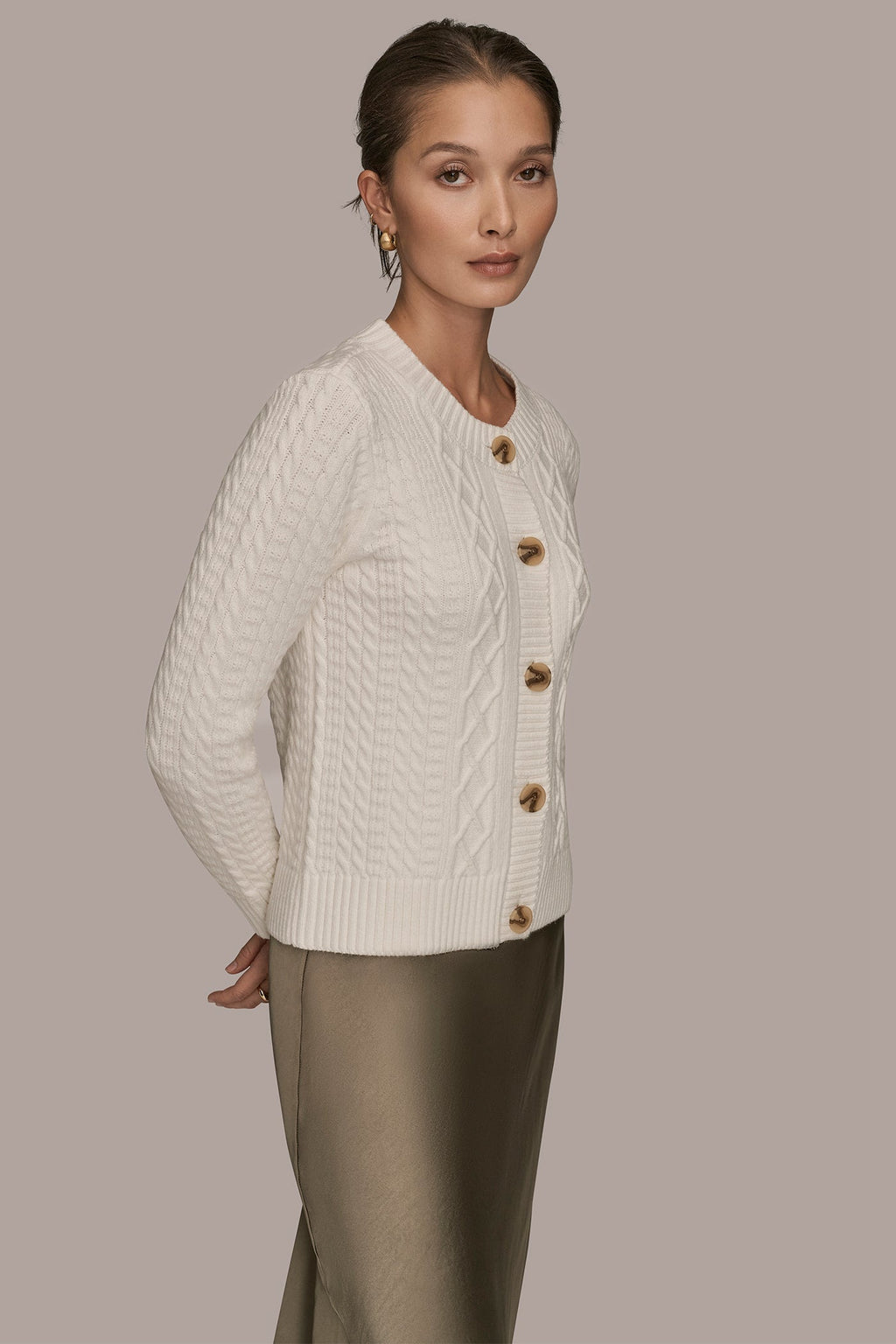CABLE-KNIT LONG SLEEVE CARDIGAN