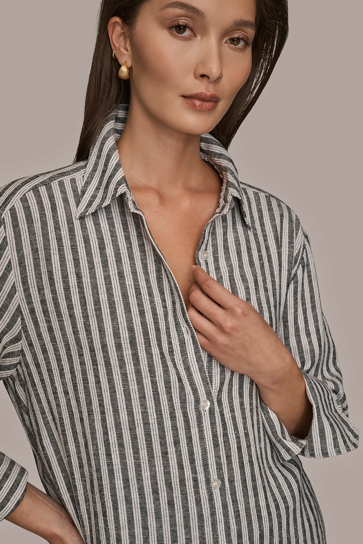 LINEN-BLEND STRIPED SHIRT